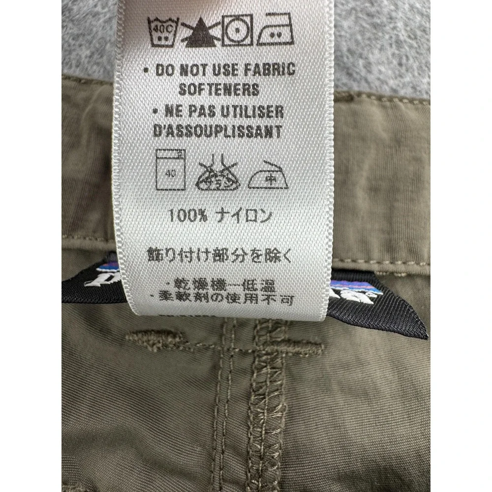 Patagonia Shorts Mens Large Olive Nylon Hiking Quick Dry Zip Pocket Belt Loops